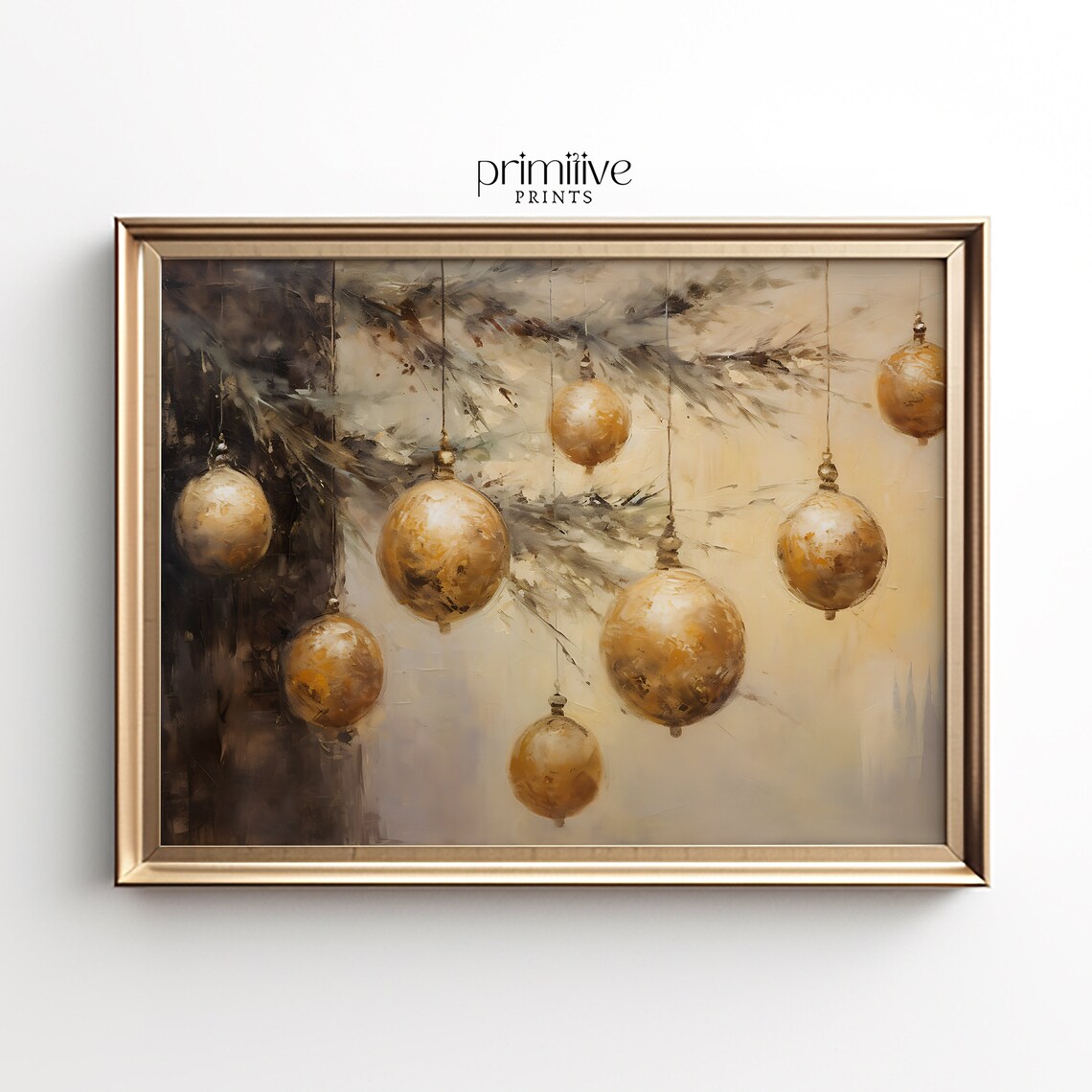 Gold Christmas Wall Art, Vintage Christmas Art Print