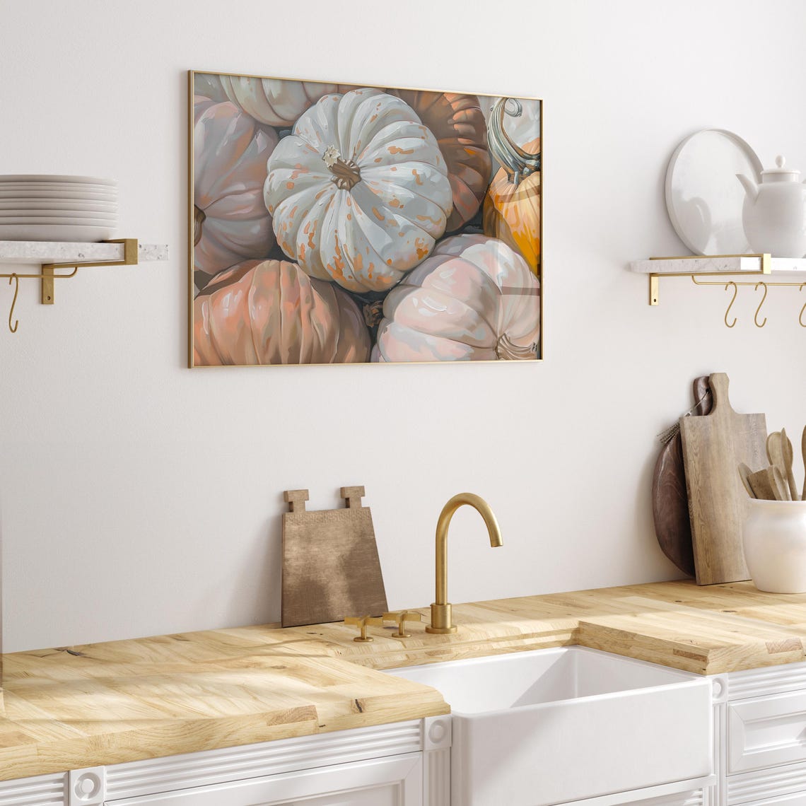 Pastel Pumpkin Patch White Spotted Pumpkin Fall Painted Print - Image 3