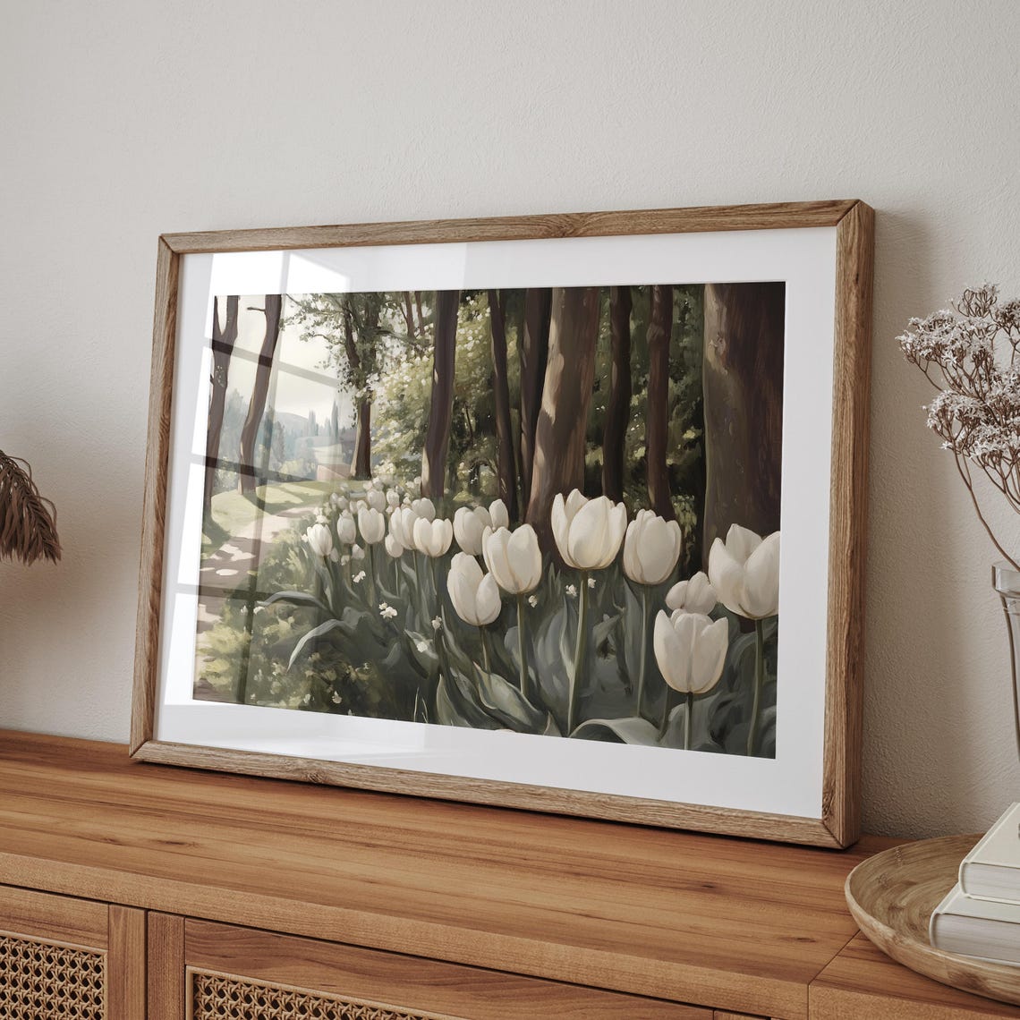 White Tulips Blooming Along Woodland Path Spring Garden Poster - Image 5