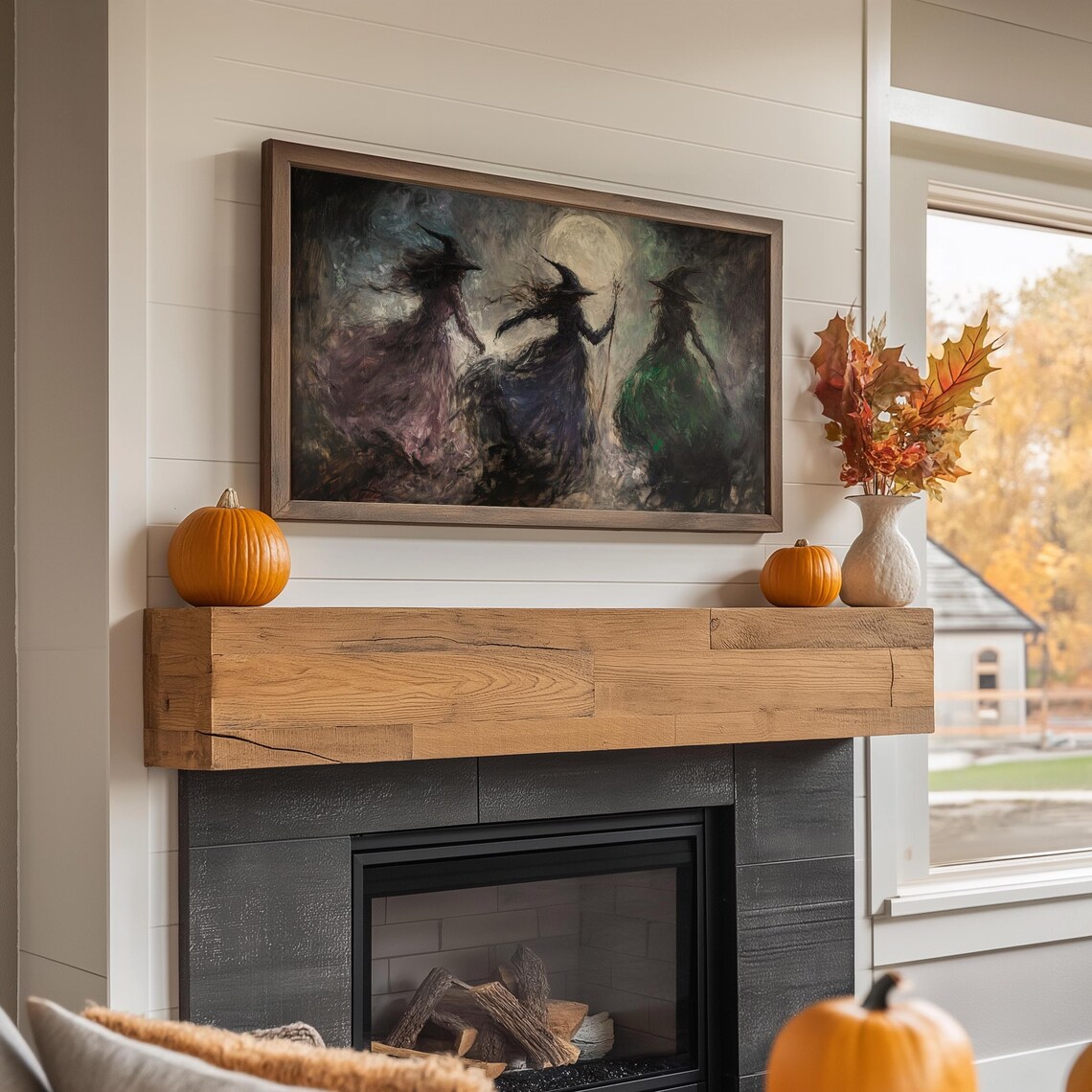 Witches Halloween Art Print, Spooky Full Moon Night