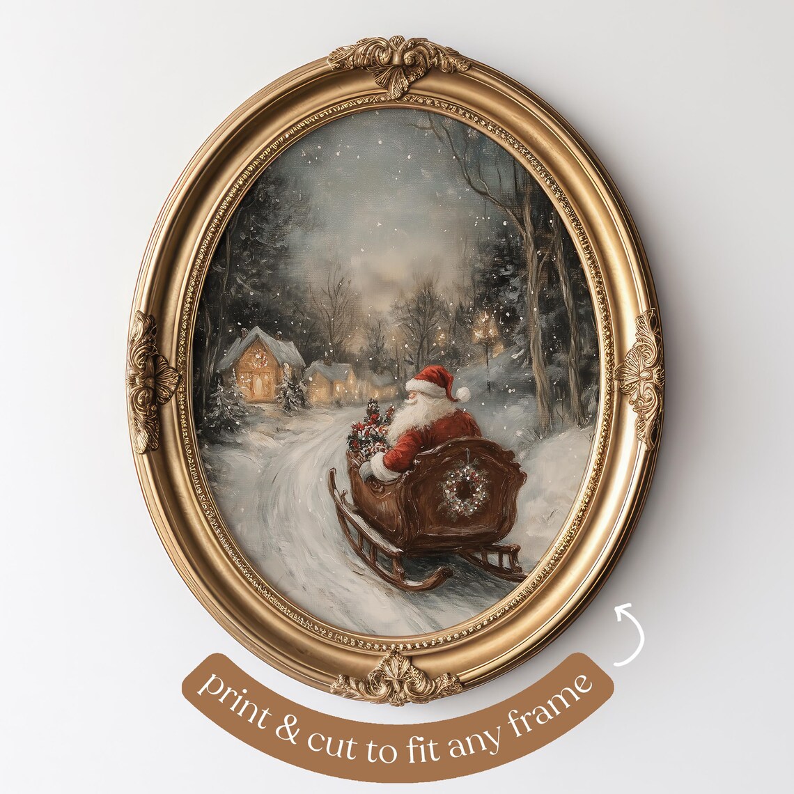 Santa In Sleigh Christmas Wall Art Print, Cozy Winter Decor - Image 3