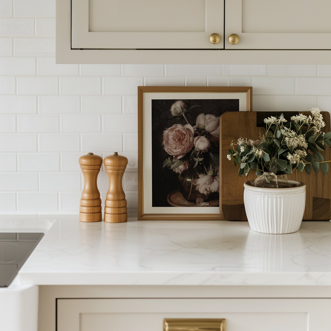 Peonies Print Wall Art, Vintage Florals in Vase - Image 3