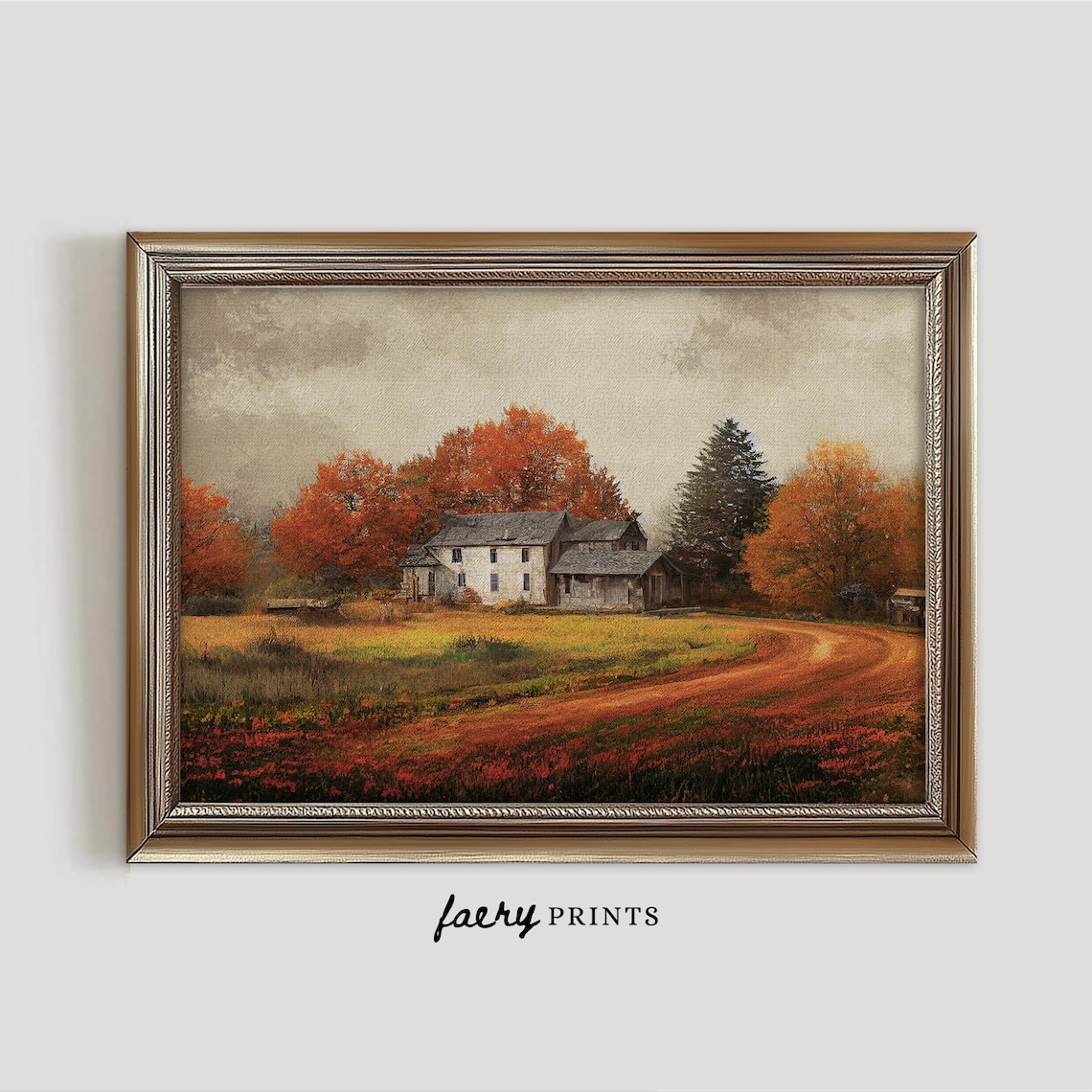 Autumn Landscape Art Print, Rustic Farmhouse Decor