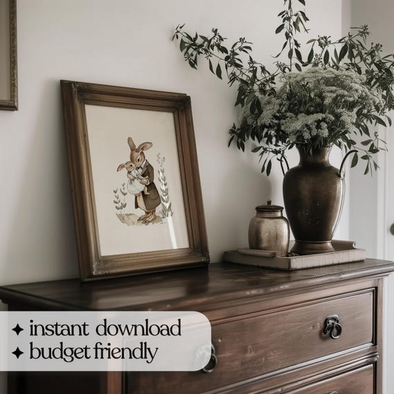 Rabbit Dad Vintage Neutral Nursery Art Print