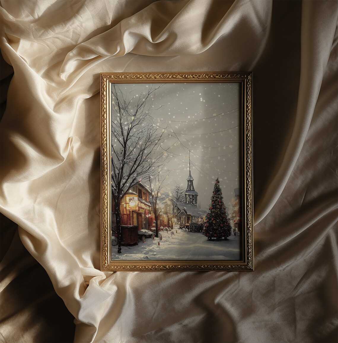 Winter Christmas Village Art Print, Silent Night - Image 3