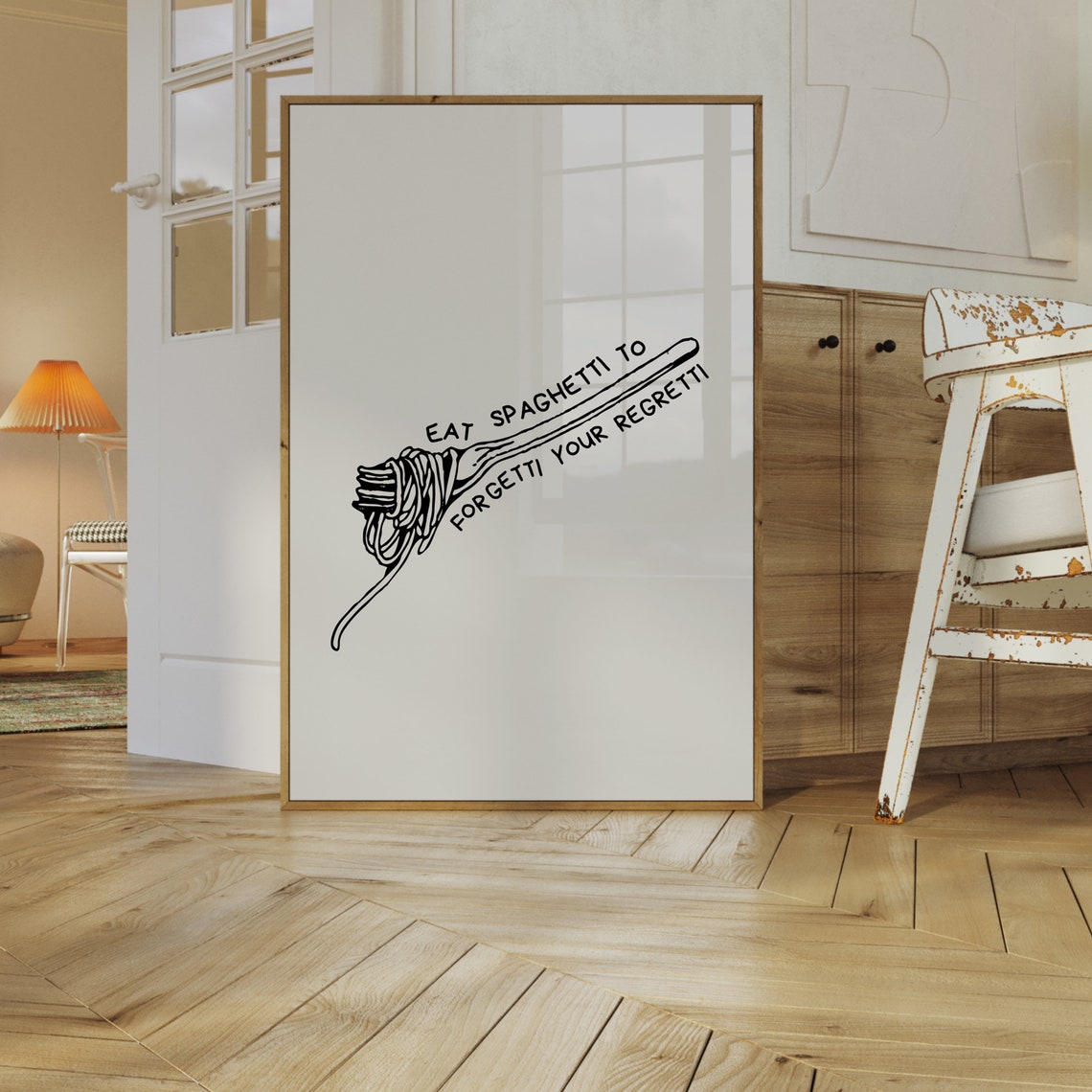 Eat Spaghetti to Forgetti Your Regretti Funny Pasta Kitchen Poster - Image 2