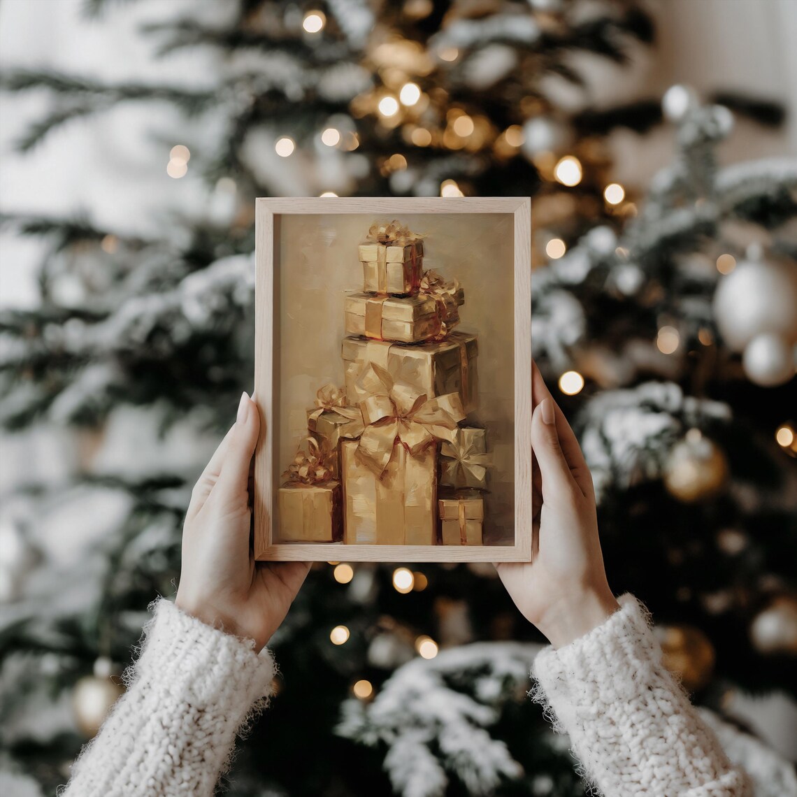 Gold Gifts Christmas Home Decor, Vintage Holiday Print - Image 5