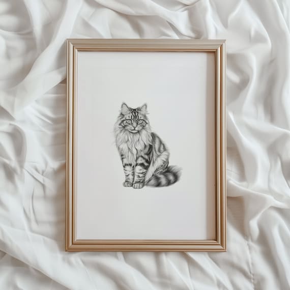 Siberian Cat Sketch, Cat Art Print