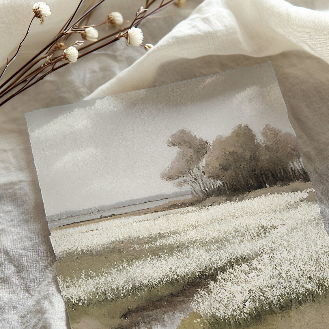 Meadow Landscape Print, Vintage Countryside Wildflowers - Image 4