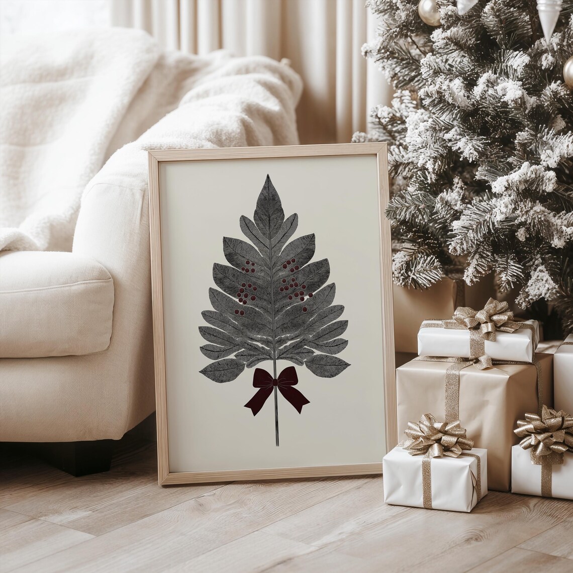 Rustic Holiday Foliage, Minimalist Festive Botanical Art Print - Image 3