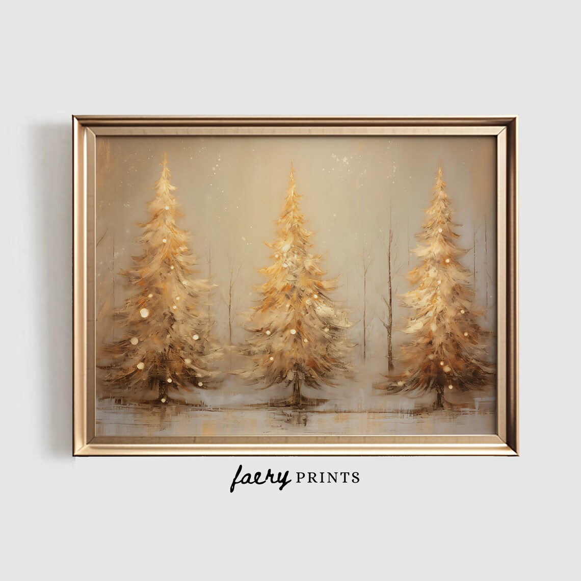 Gold Christmas Trees Art Print, Glittery Holiday Decor