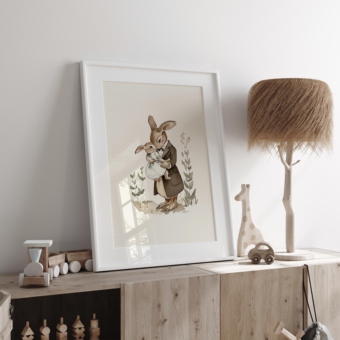 Rabbit Dad Vintage Neutral Nursery Art Print - Image 4