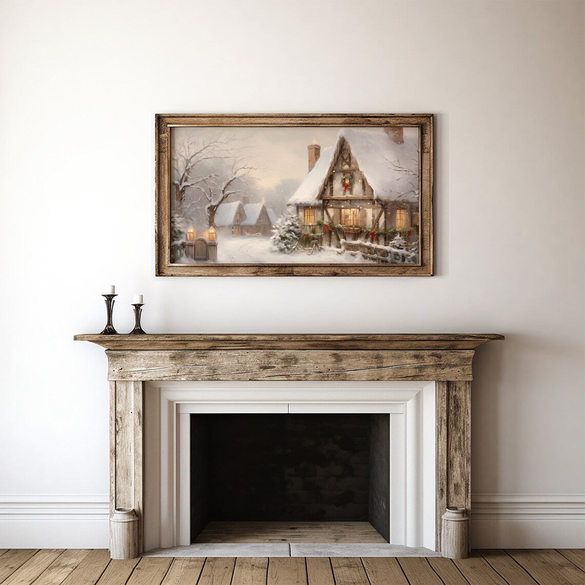 Snowy Winter Village Cottage Frame TV Art Christmas Style Poster - Image 2