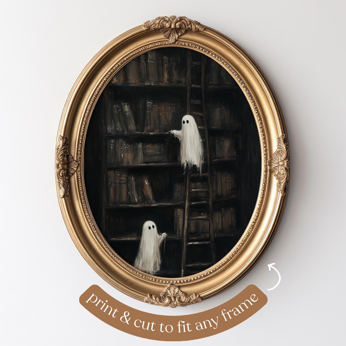 Ghost Library Halloween Art Print, Cute Book Decor - Image 4