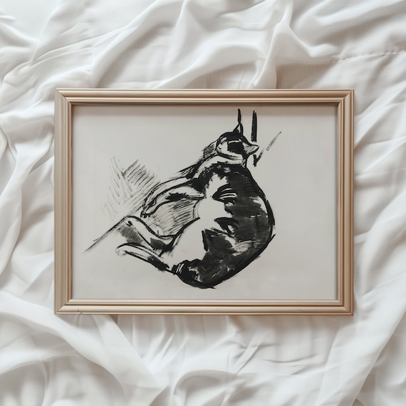 Sleeping Cat Vintage Farmhouse Wall Art Print