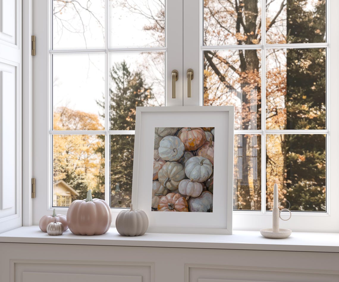 Pastel White and Blush Pumpkin Patch Watercolor Art Fall Poster - Image 4