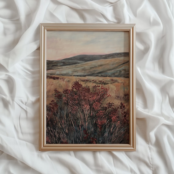 Moody Landscape Print, Vintage Pastoral Scenery