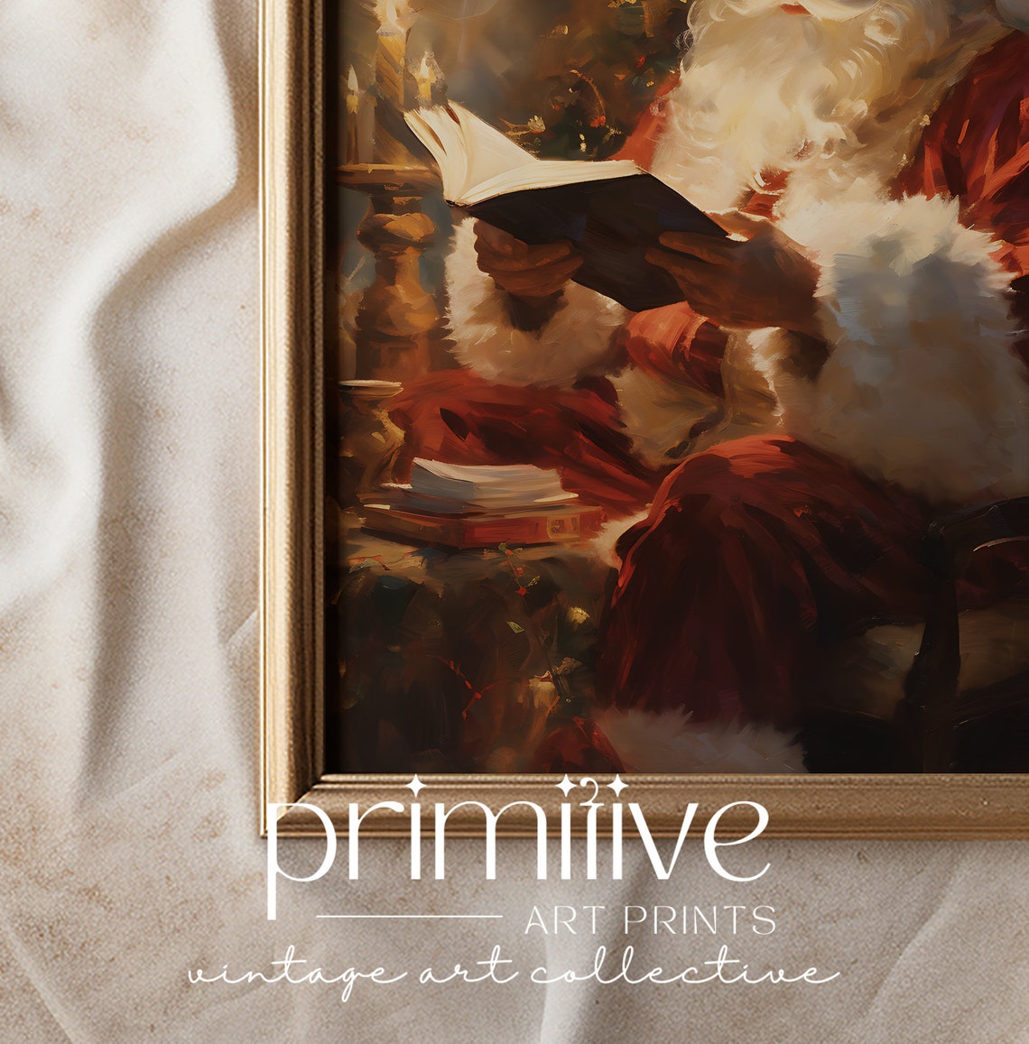 Santa Claus Reading by Candlelight Cozy Christmas Painting Poster - Image 3