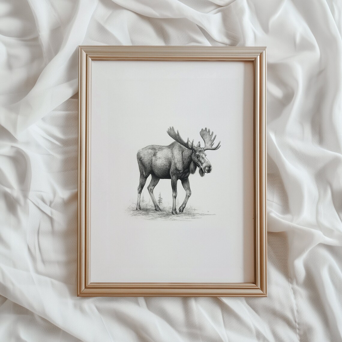 Moose Sketch Antler Animal Art Print, Neutral Wildlife