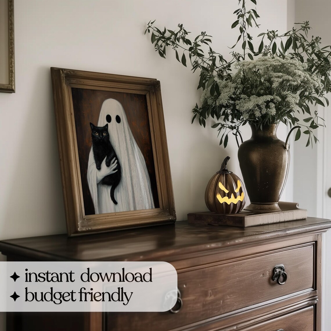 Ghost Halloween Decor, Portrait Of Ghost Black Cat - Image 5