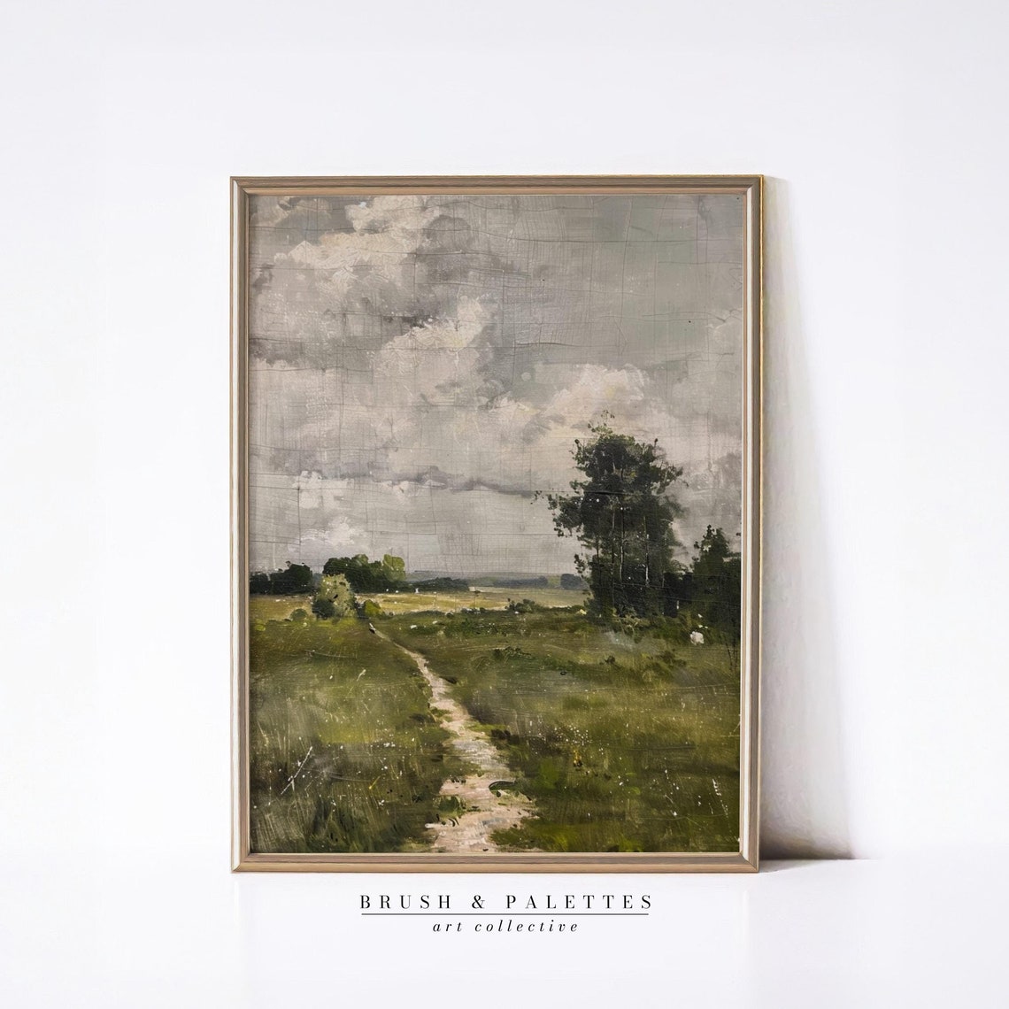 Quiet Countryside Path Under Cloudy Sky Rustic Muted Landscape Poster