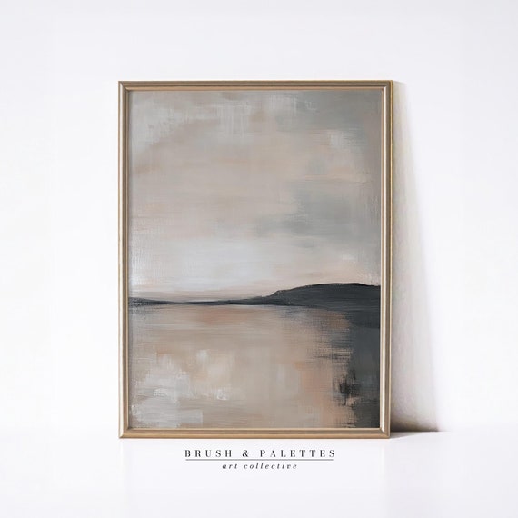 Muted Lake Horizon Print Minimalist Landscape Wall Decor Neutral Earthtone Art For Modern Or Japandi Homes