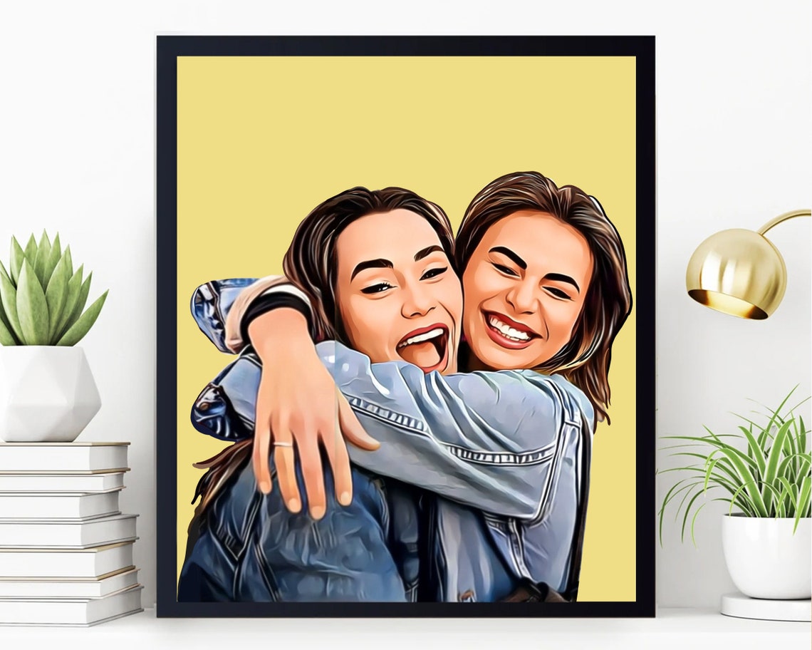 Two Smiling Sisters Cartoon Pop Art Friendship Portrait Poster - Image 5