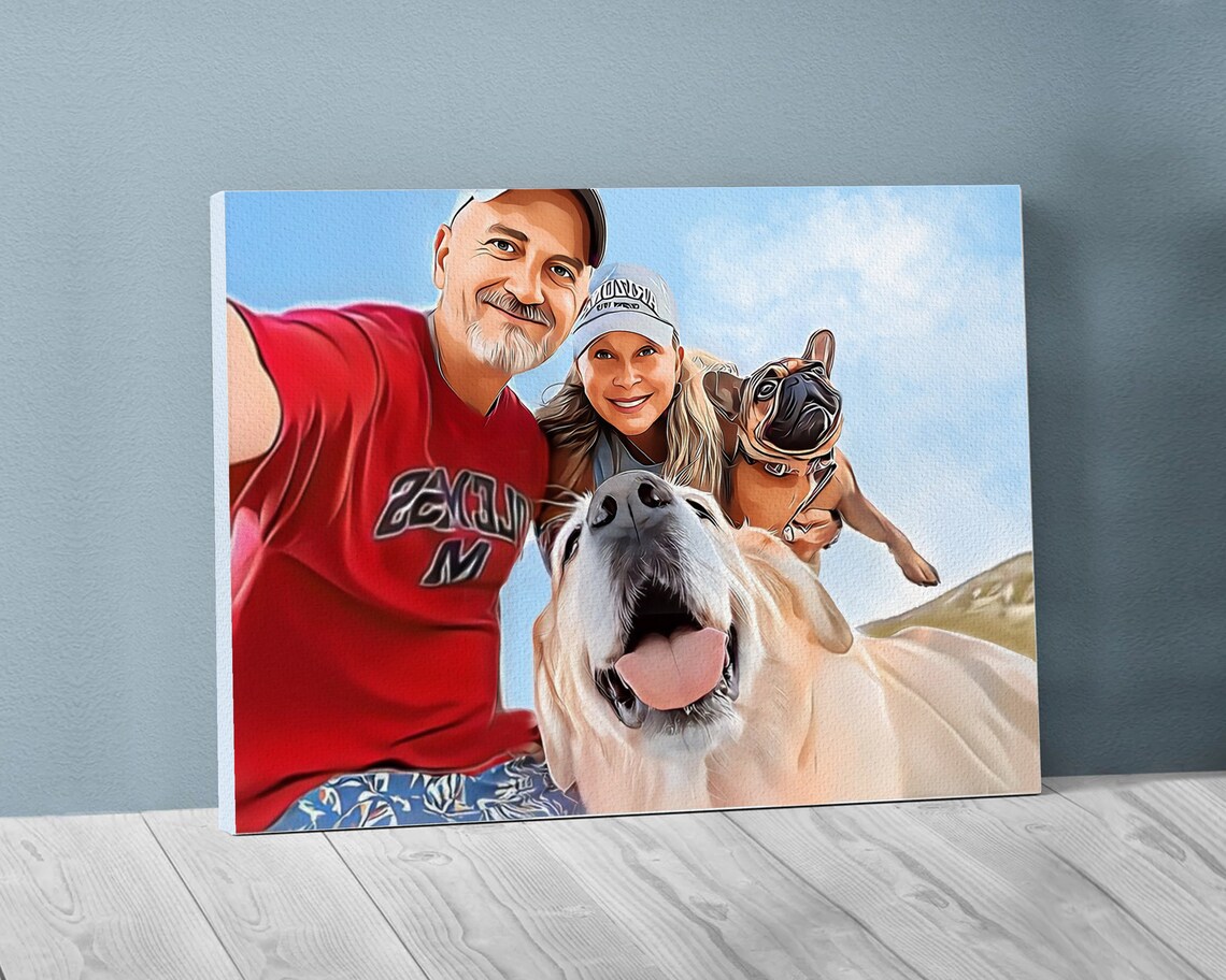 Father and Daughter Laughing Selfie Cartoon Pop Art Portrait Poster - Image 6
