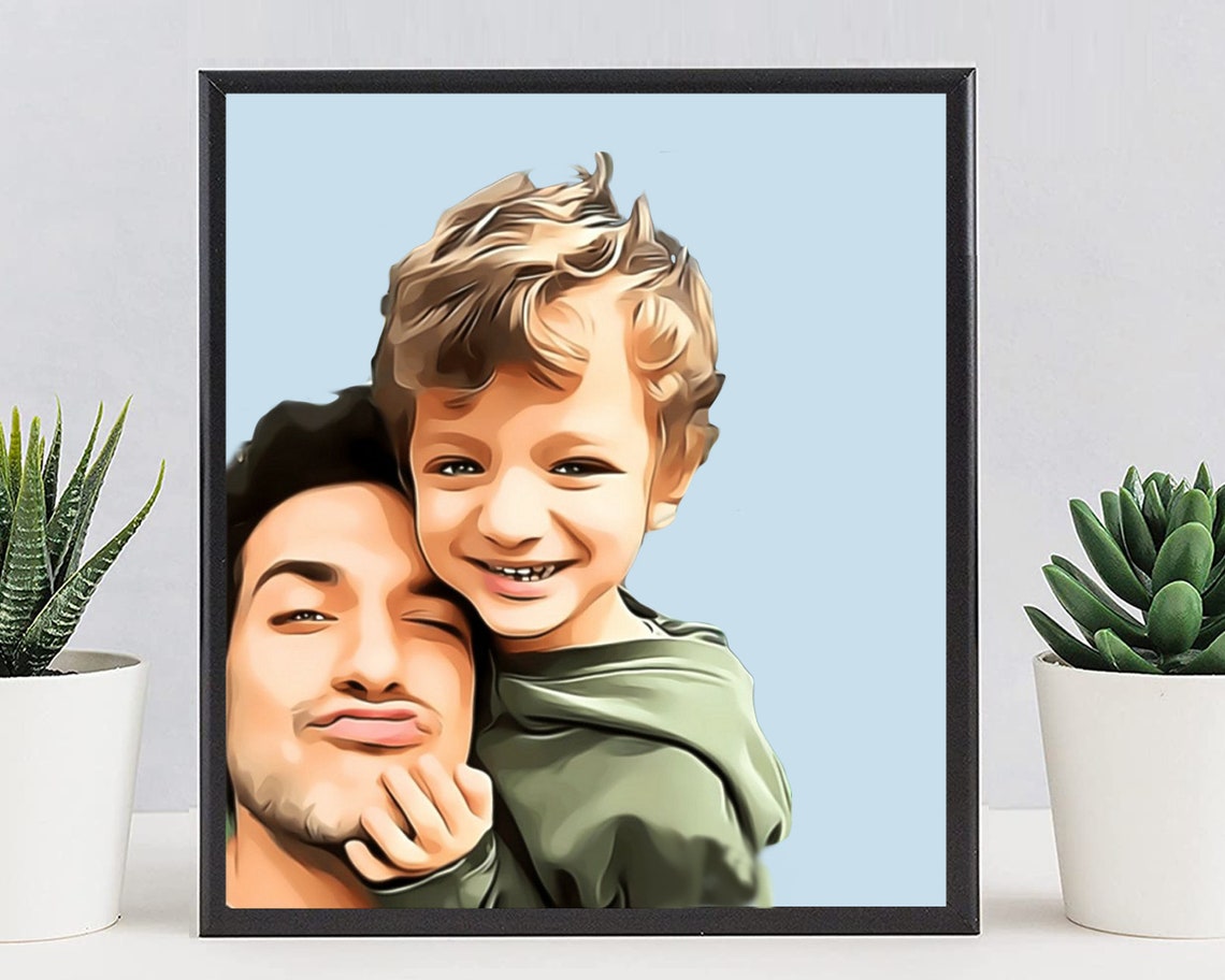 Father and Daughter Laughing Selfie Cartoon Pop Art Portrait Poster - Image 4