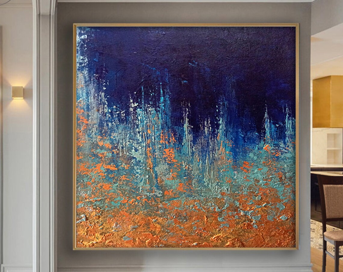 Blue Abstract Painting, Oversized Wall Art Print