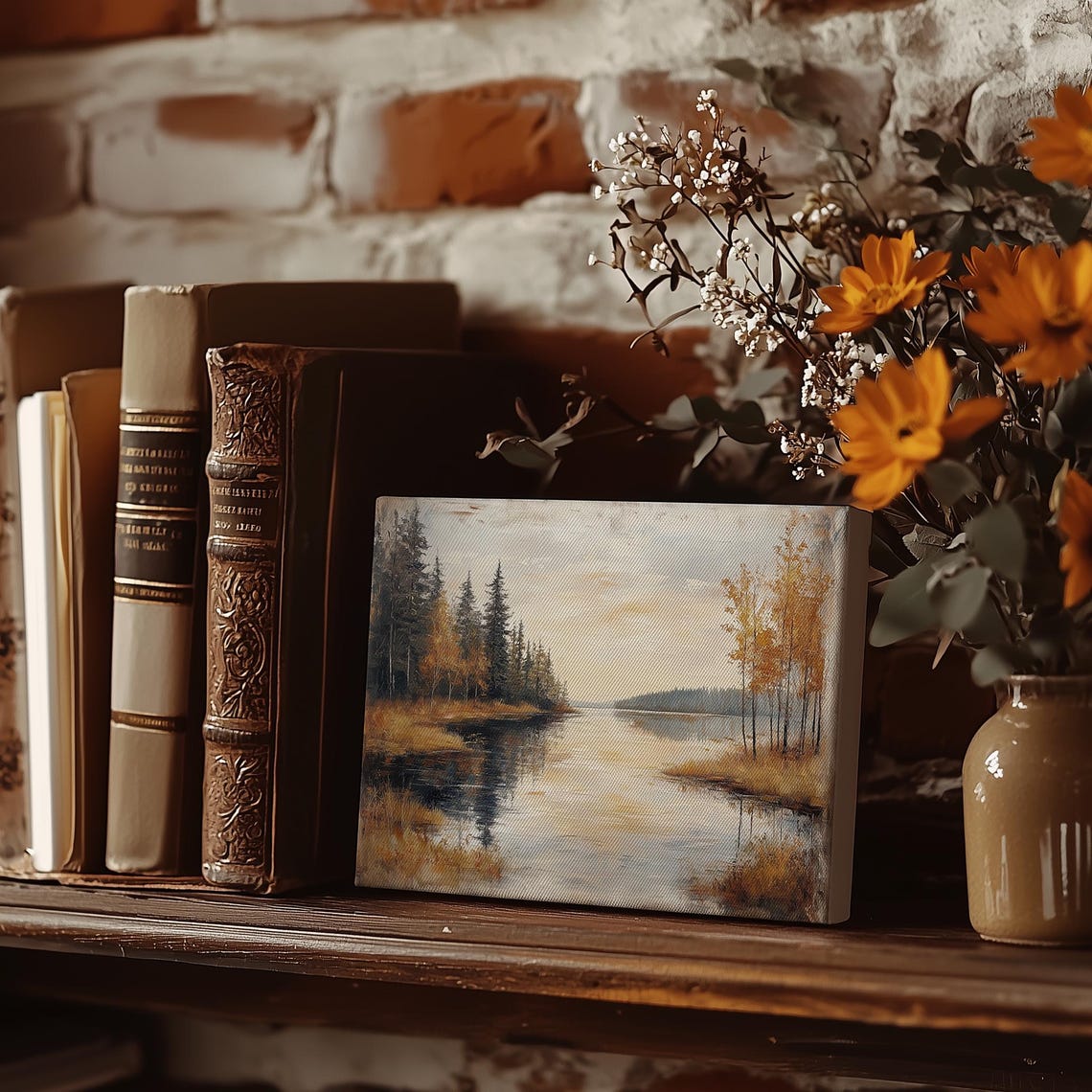 Golden Birch Trees by an Autumn Lake with Soft Reflections Poster - Image 3