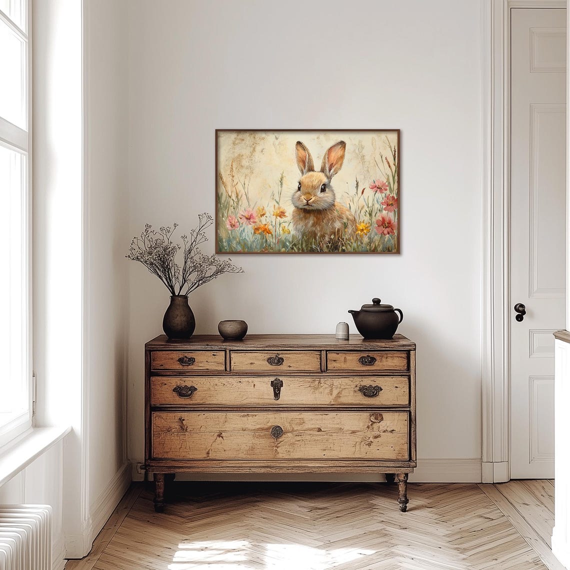 Easter Bunny Painting Moody Vintage Spring Wall Print Rabbit Print Wall Decor Easter Wall Art Bunny Oil Painting Art - Image 4