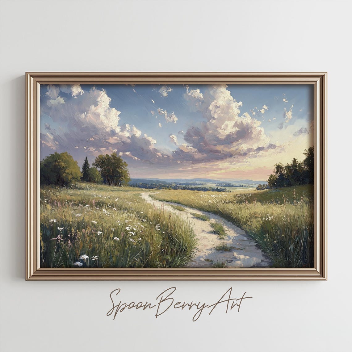 Winding Path Through a Wildflower Meadow at Sunset Hills Poster
