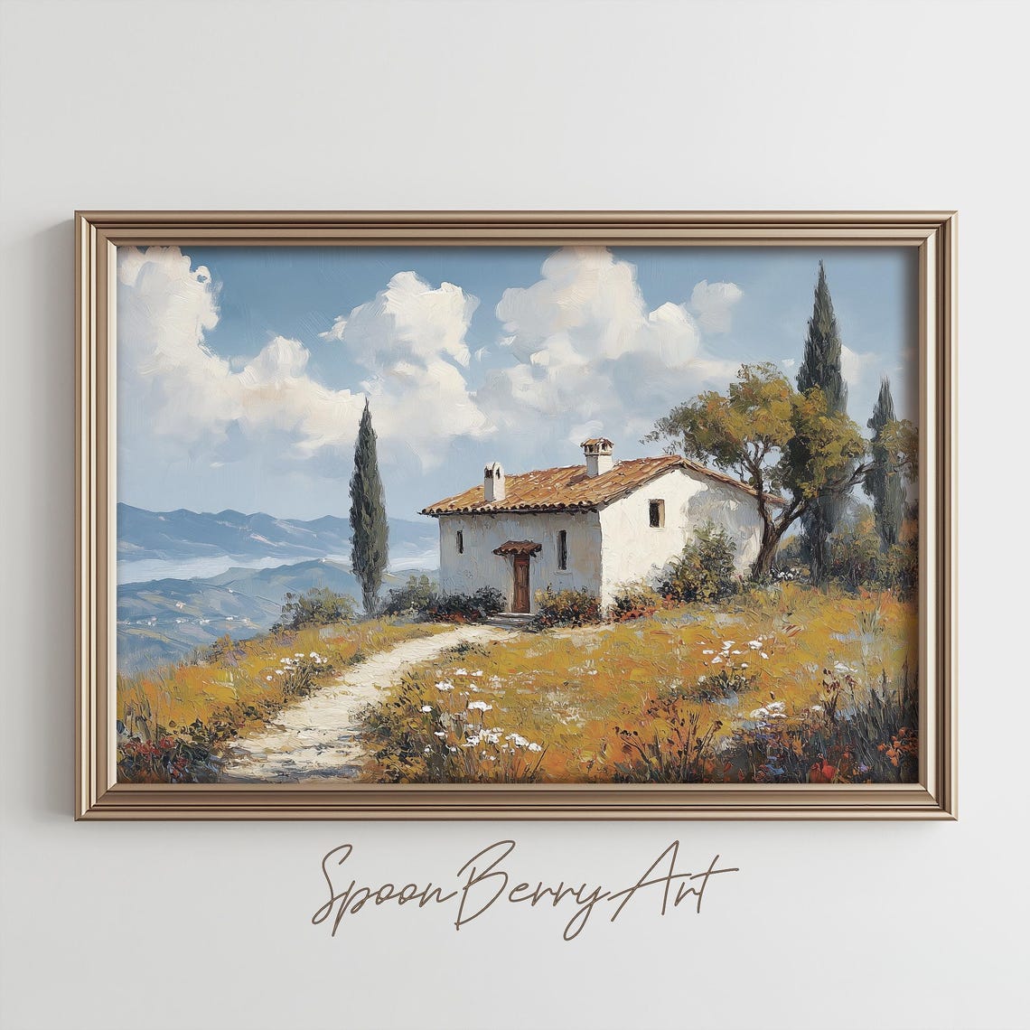 Hilltop Mediterranean Villa Cypress Trees Countryside Poster