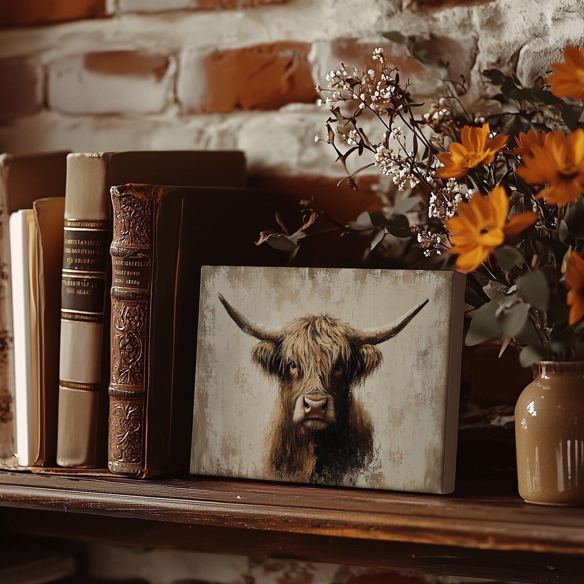 Highland Cow Moody Vintage Oil Painting Art Print - Image 3