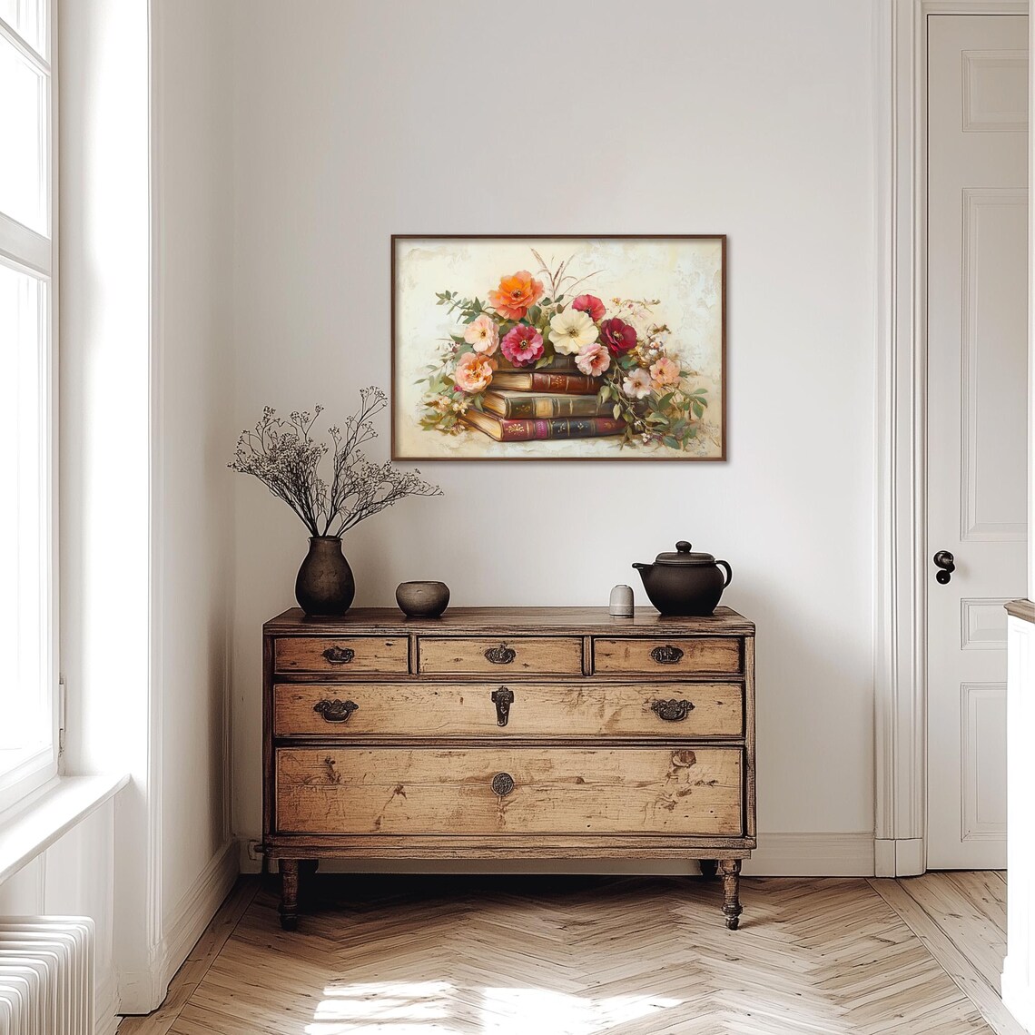 Antique Books with Colorful Floral Bouquet Library Art Poster - Image 4