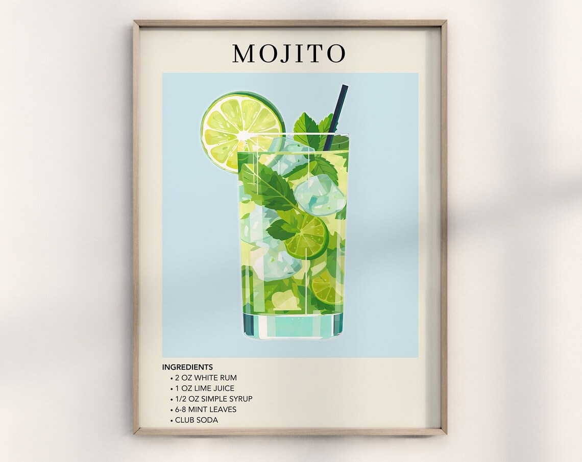 Mojito Watercolor Retro Drink Poster Art Print
