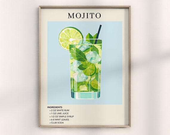 Mojito Watercolor Retro Drink Poster Art Print