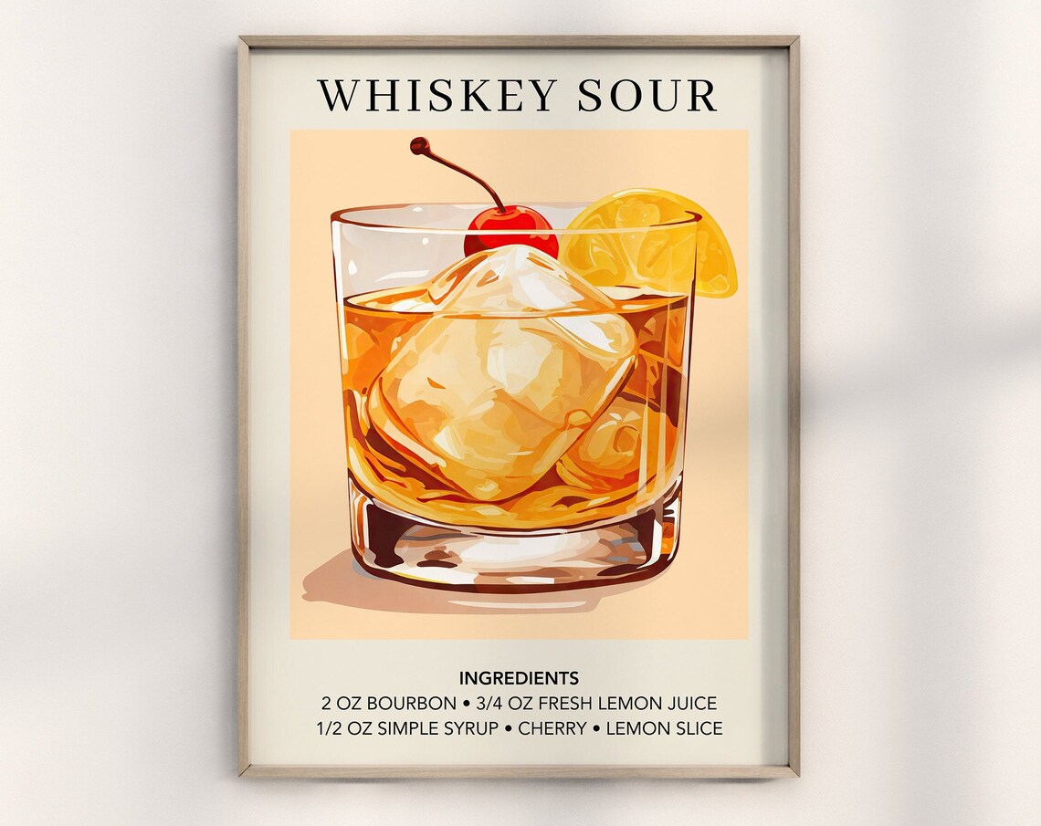 Whiskey Sour Retro Art Print, Bar Cart Decor