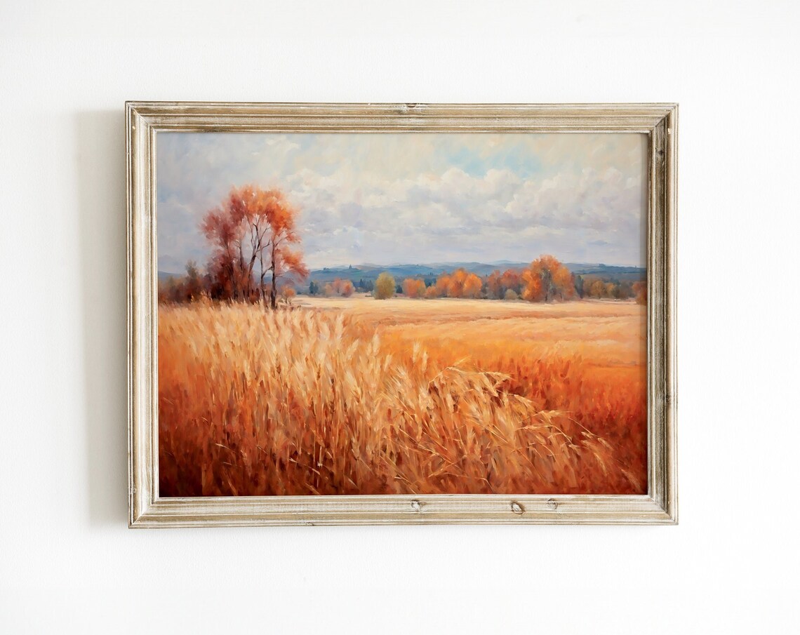 Fall Wheat Field Landscape Art Print, Rustic Autumn