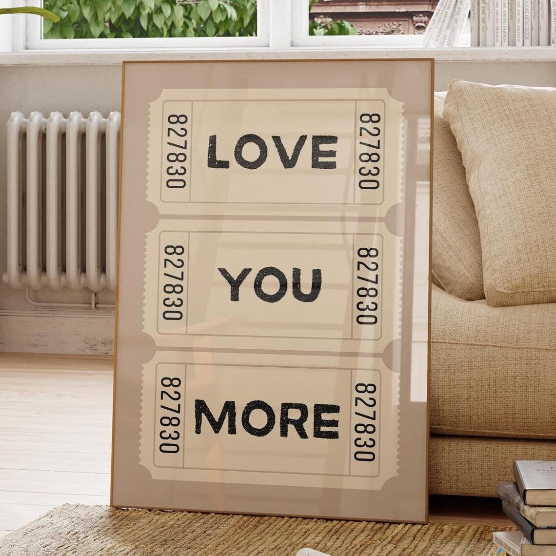 Retro Love Ticket Beige Art Print, Vintage Poster