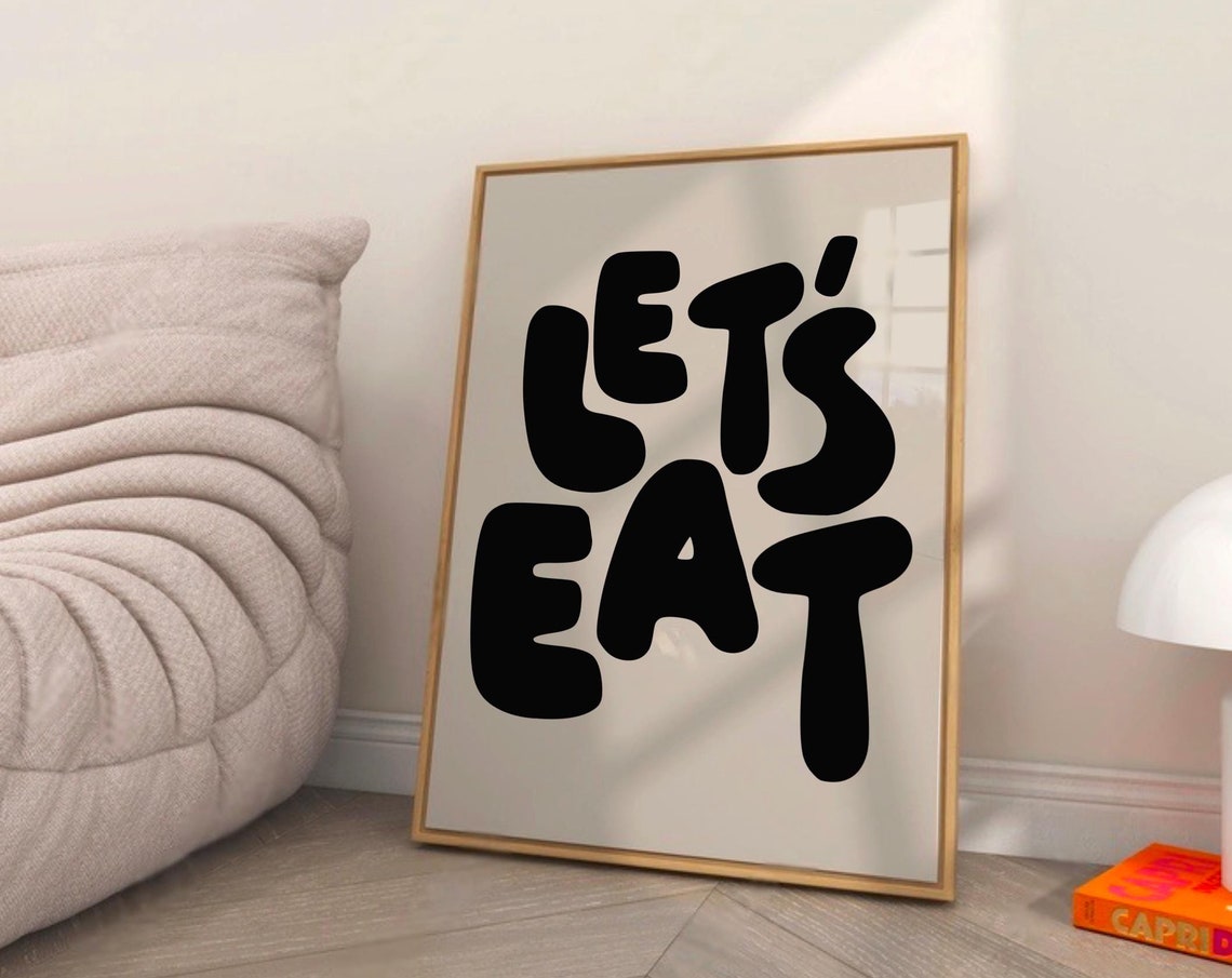 Bold Black Let's Eat Kitchen Typography Poster on Warm Cream