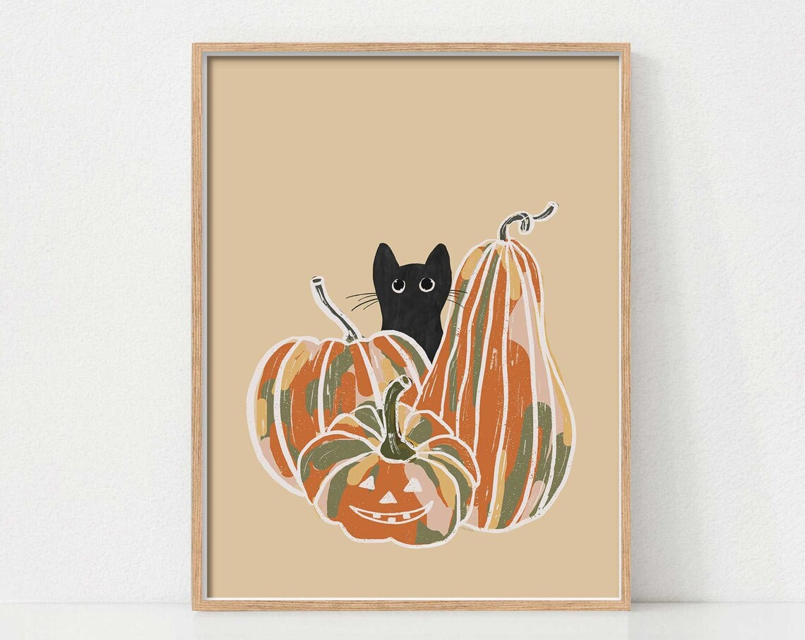 Pumpkin And Cat Halloween Fall Poster Print