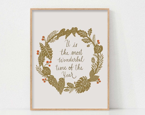 Christmas Wreath Neutral Art Print