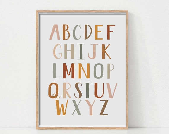 Alphabet Poster, Neutral Boho Nursery Art Print