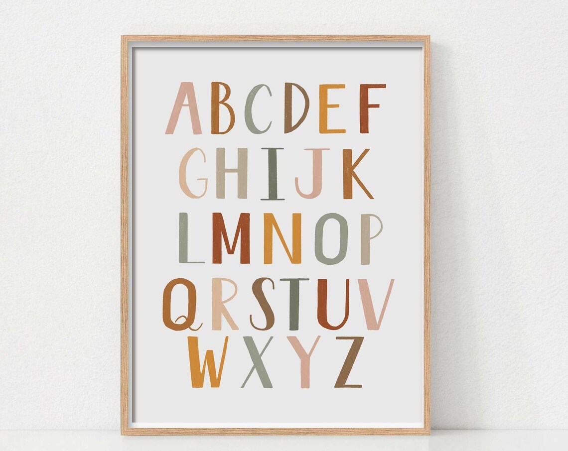 Alphabet Poster, Neutral Boho Nursery Art Print