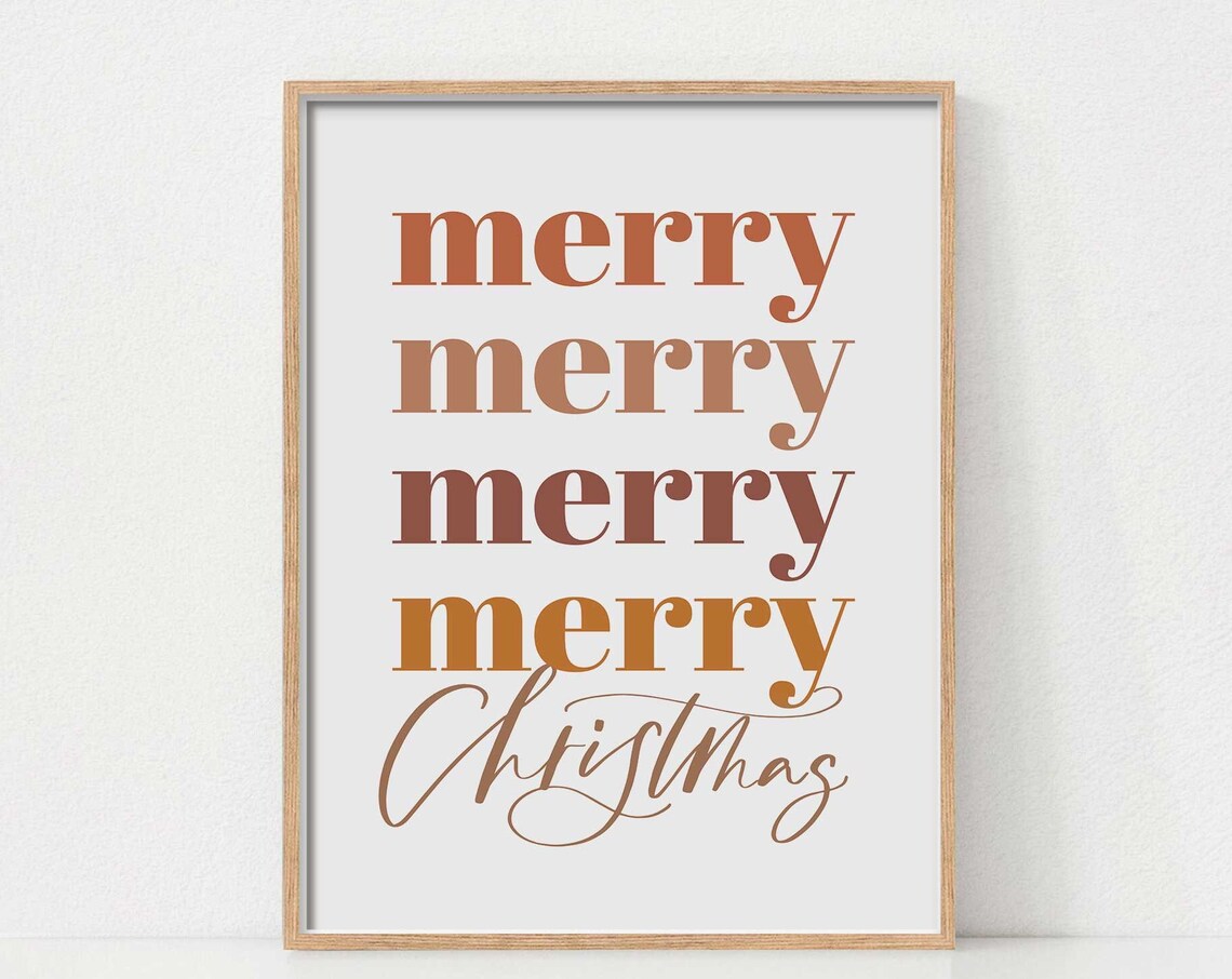 Merry Christmas Poster, Boho Holiday Typography