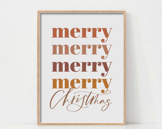 Merry Christmas Poster, Boho Holiday Typography