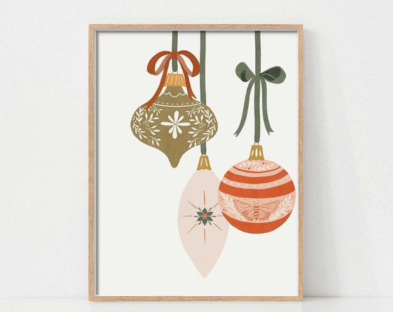 Christmas Tree Ornaments Vintage Christmas Art Print
