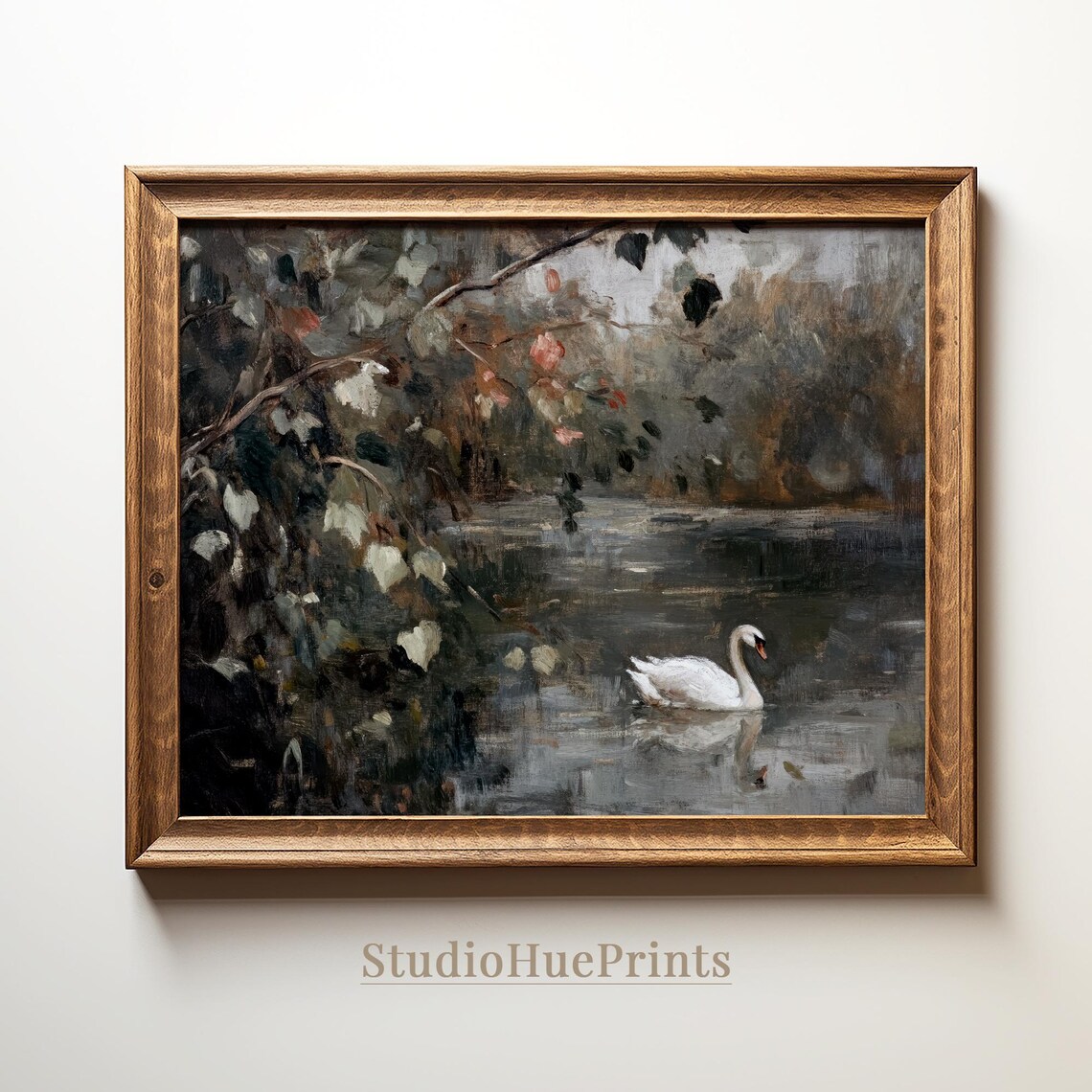 Swan Art Print Vintage Swan Wall Art Moody Swan Oil Painting Farmhouse Wall Art Cottagecore Decor